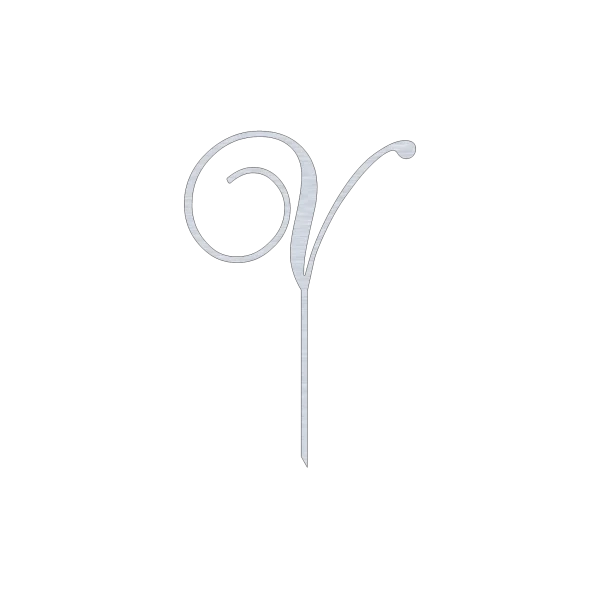 Elegant V monogram letter cake topper with a swirl script design, crafted from aluminum. Features a natural aluminum finish, perfect for special occasions.